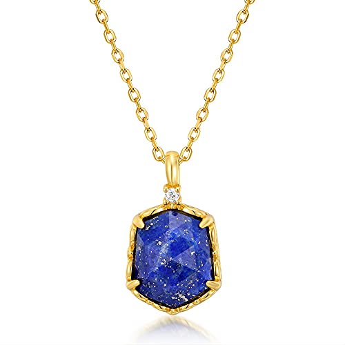 NTALJC Sterling Sliver Anhänger für Frauen Lapis Lazuli mit weißem Zirkon mit echter Halskette Feinschmuck von NTALJC