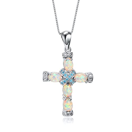 NTALJC Süße weibliche grüne Opal -Anhänger Halskette trendy ovale Kreuzkette Halsketten für Frauen Boho Silber Farbe Hochzeiten Halskette von NTALJC