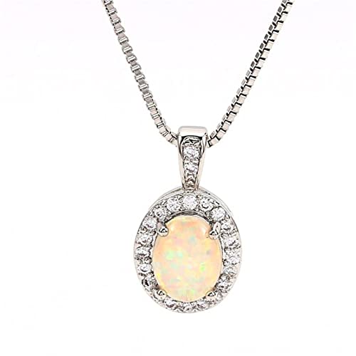 NTALJC Süße weibliche kleine ovale Anhänger Halskette Rose und Gold Silber Farbkette Halsketten Vintage weißes Feuer Opal Halsketten für Frauen von NTALJC
