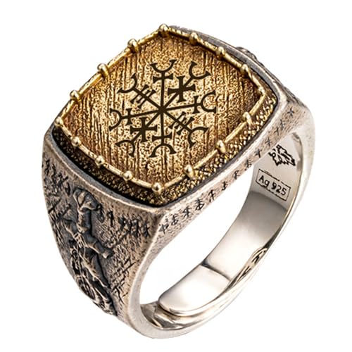 NTALJC TWOTONEVIKINGRINGRINGWITHRUNESDRAGONSWORDNORDERJEWELRYFORMENPENADABLE von NTALJC