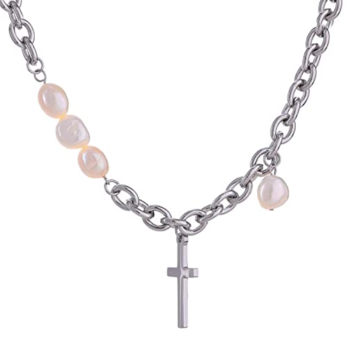 NTALJC Trendy Cross Anhänger Halskette Luxus natürlicher Perlenkragen Halskette Kette Schmuck Geschenk von NTALJC