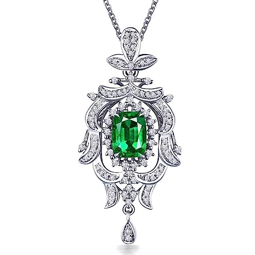 NTALJC Vintage Oval Imitierte Smaragd -Anhänger Halsketten für Frauen exquisite silberne Farbe Halskette Engagement Party Cocktail Neckschmuck von NTALJC