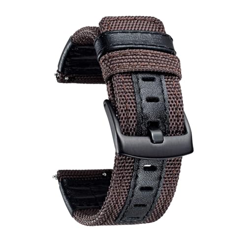 NTALJC Watch Bands klassischer Leinwandstoff mit echter Lederhybrid -Uhren Ersatz Armband mit schwarzen Schnalle 18/20/22 mm von NTALJC