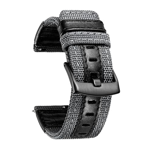 NTALJC Watch Bands klassischer Leinwandstoff mit echter Lederhybrid -Uhren Ersatz Armband mit schwarzen Schnalle 18/20/22 mm von NTALJC