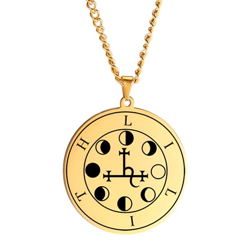 NTALJC Witchcraft Moon Phase Halskette für Frauen, dreifache Mond Anhänger Halskette - Lilith Seal Amulett Wachsen Crescent Mond Halskette, Mondschmuck zum Geburtstag von NTALJC