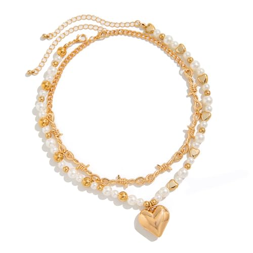 NTALJC von 2 trendigen Halsketten mit Anhänger in Legierungsherzen - für Frauen und Mädchen von NTALJC