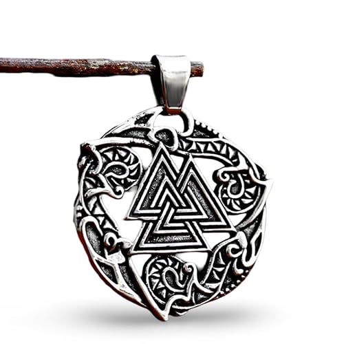 Ornamente Punk Vintage Nordic Celtic Knots Anhänger Edelstahl Valknuss Halsketten für Männer Amulettschmuck Geschenke, keine Edelstein -Skulptur von NTALJC