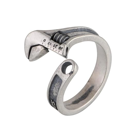 Ring 925 Damen, Damen Sterling Offene verstellbare Ringe Retro Distressed Matte Motorradschlüssel Finger Circlet Unisex Chunky Zehen Stapelbarer Band Schmuckstraße von NTALJC