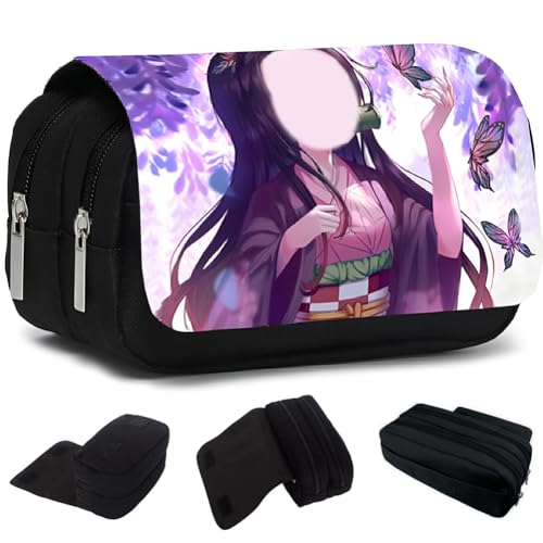 NTEVXZ Anime Federmäppchen Slayer Mäppchen Reißverschluss Tasche Etui Stifte 2 Fach Federtaschen Große Kapazität Briefpapier Pouch Stifte Etui Mäppchen für Studenten Mädchen Jungen von NTEVXZ