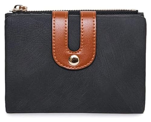 Geldbörsen Brieftasche Damen Leder Geldbörse Einfache Schnalle Kartenhalter Tragbare Dünne Münzgeldbörsen Kurze Mini-Münzen Tasche Reißfest Dauerhaft (Color : Noir) von NTIYOU