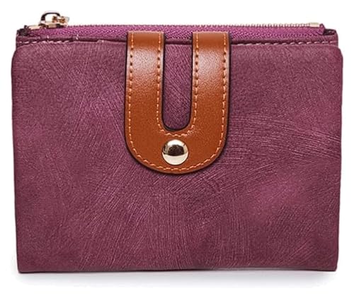 Geldbörsen Brieftasche Damen Leder Geldbörse Einfache Schnalle Kartenhalter Tragbare Dünne Münzgeldbörsen Kurze Mini-Münzen Tasche Reißfest Dauerhaft (Color : Purple) von NTIYOU