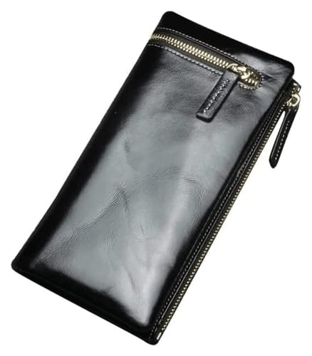 Geldbörsen Geldbörse, langer Stil, Damen-Geldbörse aus Leder, großer Aufbewahrungskartenhalter, klassisches Vintage-Münzfach mit Ausweisfach, Münzfach Dauerhaft ( Color : Black-1 , Size : 8.5x19cm ) von NTIYOU