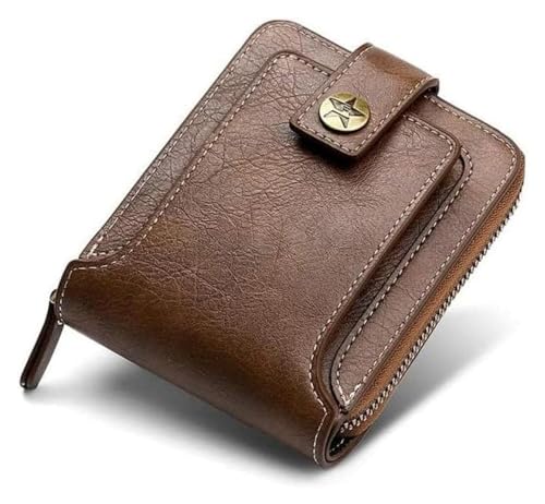 Geldbörsen Unisex Herren-Geldbörsen aus echtem Leder, Vintage-Männer, kleine, kurze Clutch mit Reißverschluss, modisch, braun, solide Herren-Geldbörse mit großem Fassungsvermögen, reißfest Dauerhaft ( von NTIYOU