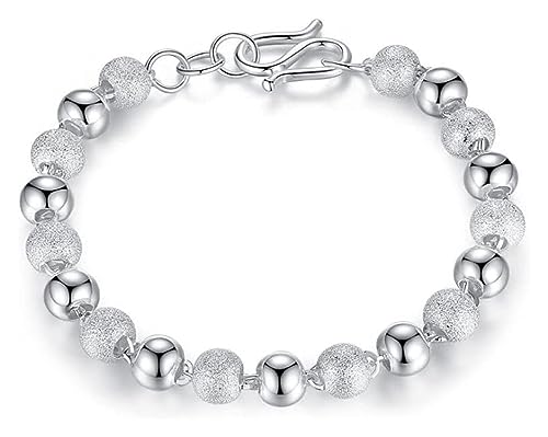 Kajany Schmuck Silber Armband für Damen 925 Sterling Silber Armband Vintage Matt Silber Perlen Freundschaft Perlen Perlen Perlen von NTIYOU