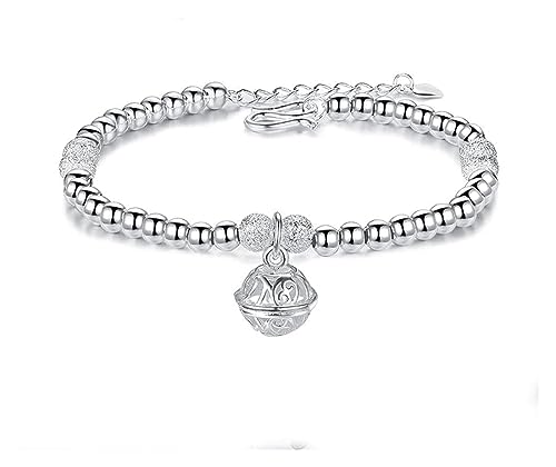 Kajany Schmuck Silber Armband für Frauen Frauen 925 Sterling Silber Armband Vintage Silber Perlen Armband Hollow Bells Armband Perlen von NTIYOU