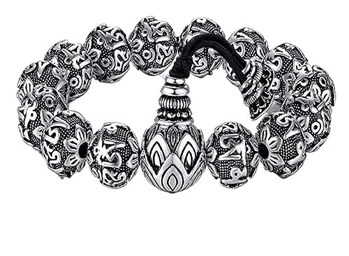Kette Schmuck Silber Armband für Damen Armband 925 Sterling Feng Shui Armband mit handgeschnitzten Perlenarmband Amulett Perlen Perlen Perlen von NTIYOU
