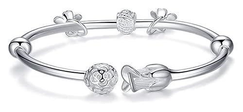 NTIYOU Armbänder Silber Armband für Damen Sterling Silber Armband Damen Armband 925 Silber Manschette Perlen Hohl Perle, One size von NTIYOU