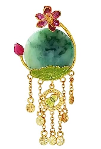 NTIYOU Brosche Jade Lotus Blatt Brosche Zubehör Elegante Brosche Quaste Brosche Luxus Schmuck Brosche exquisit für Frauen Frauen von NTIYOU