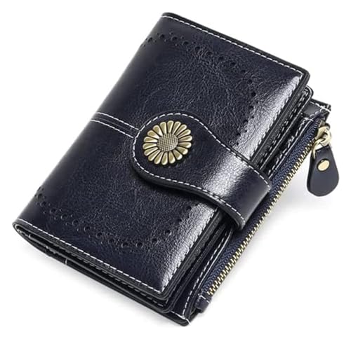 NTIYOU Geldbörsen Brieftasche Damen Leder Geldbörse Mode Kurz Student Kartenhalter Multifunktions Business Münzen Tasche Mini Geldbörsen Dauerhaft (Color : Blue, Size : 10x12.5cm) von NTIYOU