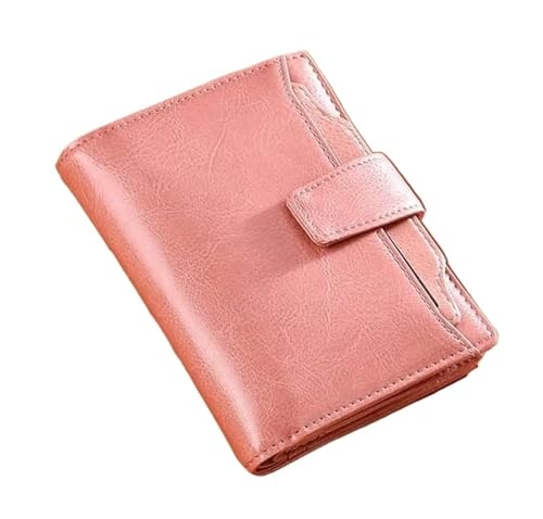 NTIYOU Geldbörsen Brieftasche Damen Leder Geldbörse Vintage Öl Wachs Mode Kartenhalter Kurze Tragbare Münztasche Klassische Geldbörsen Fenster Dauerhaft (Color : Pink, Size : 10x13cm) von NTIYOU