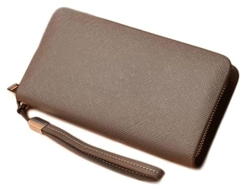 NTIYOU Geldbörsen Brieftasche Damen Ledergeldbörse Einfach Große Kapazität Kartenhalter Schlanke Münzgeldbörsen 8 Kartenfächer Herren Münzfach Reißfest Dauerhaft (Color : Khaki-with Bracelet) von NTIYOU