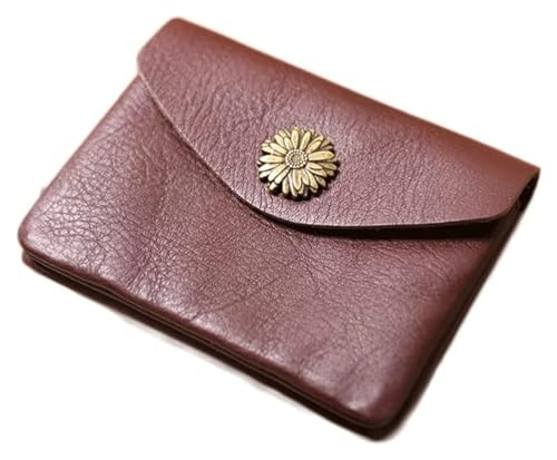 NTIYOU Geldbörsen Brieftasche Damen Ledergeldbörse Tragbarer schlanker Kartenhalter Einfache Geldbörsen mit Reißverschluss Damen-Münzfach Reißfest Dauerhaft (Color : Reddish Brown-1) von NTIYOU