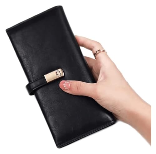 NTIYOU Geldbörsen Brieftasche Einfache Damen Leder Geldbörse Neue Multifunktionale Lange Stil Kartenhalter Schnalle Münzen Tasche Tragbare Geldbörsen Dauerhaft (Color : Black-1) von NTIYOU