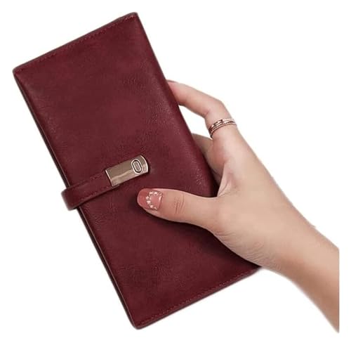 NTIYOU Geldbörsen Brieftasche Einfache Damen Leder Geldbörse Neue Multifunktionale Lange Stil Kartenhalter Schnalle Münzen Tasche Tragbare Geldbörsen Dauerhaft (Color : Burgundy-1) von NTIYOU