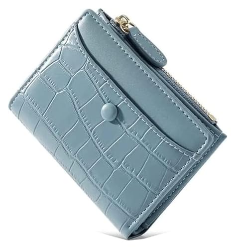 NTIYOU Geldbörsen Geldbörse Damen Pu-Leder Geldbörse Tragbarer Steinreißverschluss Kartenhalter Kurzes Münzfach Klassische Mini-Geldbörsen Reißfest Dauerhaft (Color : Blue, Size : 9x11.5cm) von NTIYOU