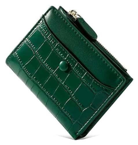 NTIYOU Geldbörsen Geldbörse Damen Pu-Leder Geldbörse Tragbarer Steinreißverschluss Kartenhalter Kurzes Münzfach Klassische Mini-Geldbörsen Reißfest Dauerhaft (Color : Green, Size : 9x11.5cm) von NTIYOU