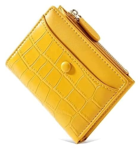 NTIYOU Geldbörsen Geldbörse Damen Pu-Leder Geldbörse Tragbarer Steinreißverschluss Kartenhalter Kurzes Münzfach Klassische Mini-Geldbörsen Reißfest Dauerhaft (Color : Yellow, Size : 9x11.5cm) von NTIYOU