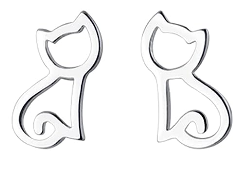 Ohrringe Ohrringe 925 Silber Kleine hohle Katzenohrringe Damen Niedliche Sterlingsilber-Tierohrringe Mode Partyschmuck Baumeln Geschenk von NTIYOU
