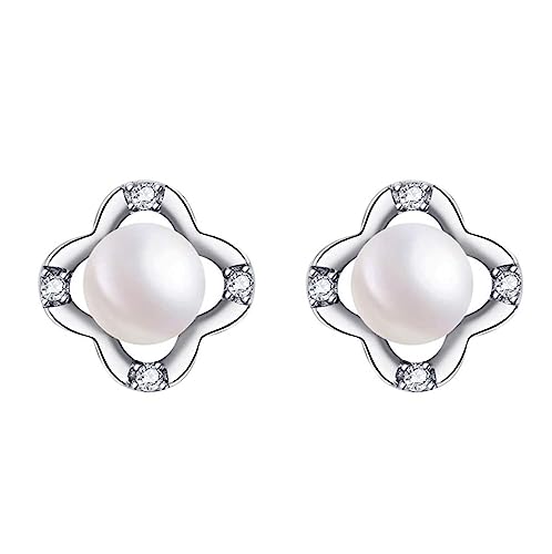 Ohrringe aus 925er Sterlingsilber, Temperamentperlen, einfache Ohrringe und kleine weiße Süßwasserperlen, für Damen (Gold und Silber) Dangle Mädchen (Farbe: A, von NTIYOU