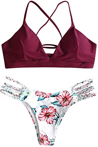 NTNY3 Damen Bikini Set Bikinioberteil Bademode Bikinihose Badeanzug Push up (Rotwein, S) von NTNY3