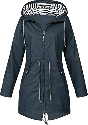 NTNY3 Damen Regenjacke Regenmantel Mit Kapuze Wasserdicht Windbreaker Übergangsjacke Atmungsaktiv Mantel (Marine, 2XL) von NTNY3