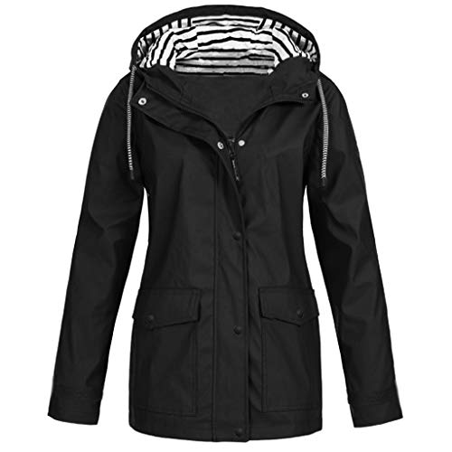 NTNY3 Damen Regenjacke Regenmantel Mit Kapuze Wasserdicht Windbreaker Übergangsjacke Atmungsaktiv Mantel (Schwarz, S) von NTNY3