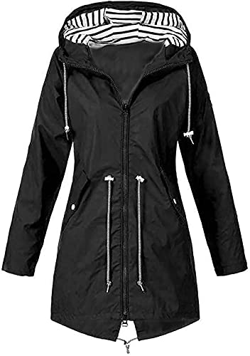 NTNY3 Damen Regenjacke Regenmantel Mit Kapuze Wasserdicht Windbreaker Übergangsjacke Atmungsaktiv Mantel (Schwarz2, 2XL) von NTNY3