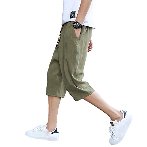 NTNY3 Herren Leinen Sweat Short Kurze Hose Herrenshorts Bermuda Sweatpant Sommerhose (Armeegrün, 2XL) von NTNY3