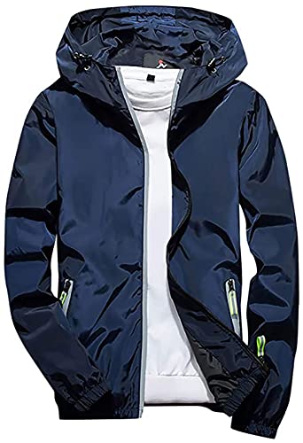 NTNY3 Herren Regen Jacke Outdoor Freizeitjacke Kapuze Regenjacke Wasserdicht Outdoorjacke Wanderjacke Packbare Regenmantel mit Kapuze (Marine 2, XL) von NTNY3