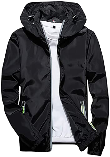 NTNY3 Herren Regen Jacke Outdoor Freizeitjacke Kapuze Regenjacke Wasserdicht Outdoorjacke Wanderjacke Packbare Regenmantel mit Kapuze (Schwarz 2, 3XL) von NTNY3