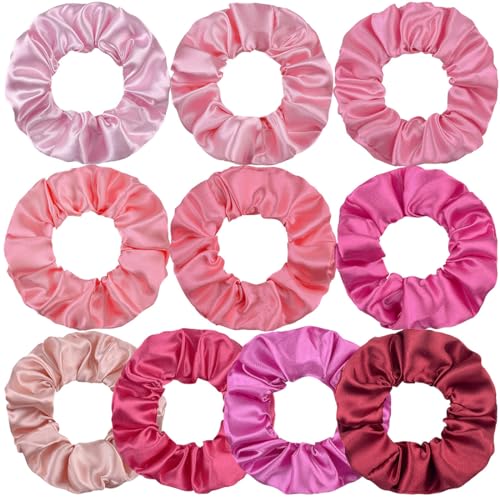 NTRUXZP 10 Stück Haargummis, Stylische Chiffon Haargummi Scrunchies, Elastische Gummibänder Haarband für Damen Mädchen Rosa Serie Haargummis von NTRUXZP