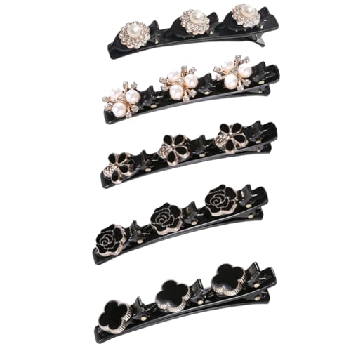 NTRUXZP 5 Stück Haarspange mit 3 Clips Kolibri Haarspange mit Kristallblume Geflochtene Haarspange für Damen Frauen Mädchen Modische Doppelschicht Haarklammer Entenschnabel Haarspange von NTRUXZP