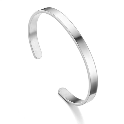 NTRUXZP Edelstahl Armreif Armband für Paare - Oval Verstellbar Offen Maschette - Geschenk für Herren und Damen - Silber von NTRUXZP
