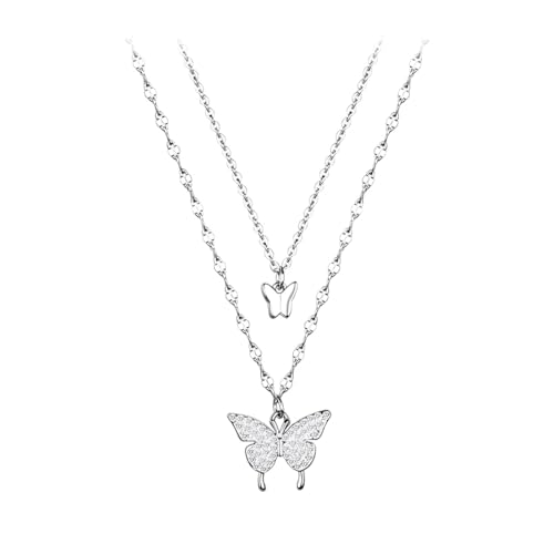 NTRUXZP Bohème Schmetterling Anhänger Halskette Choker Silber Kristall Choker Geschichtet Spitze, Kette Layered Damen Kette mit Anhänger Damen, Modeschmuck für Frauen und Mädchen von NTRUXZP
