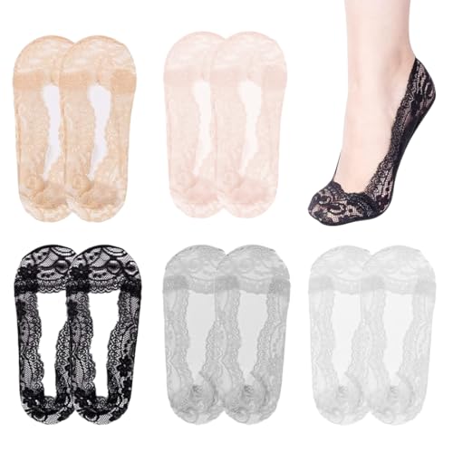 NTRUXZP Füßlinge Socken Damen, 5 Paar Damen Füßlinge Unsichtbare Baumwolle Sneakers Atmungsaktiv Ballerina Socken mit Rutschfest Silikon von NTRUXZP