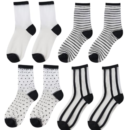 NTRUXZP Socken Damen,4 Paar Söckchen Damen Durchsichtige Socken Dünne Feinstrümpfe Durchsichtige Netzsocken Sommer Knöchel Trachtensocken für Damen Mädchen von NTRUXZP