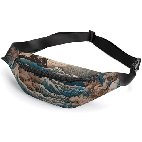 Bauchtasche für Herren und Damen, Crossbody-Hüfttasche, Wellen und Kirschblüten, Gürteltasche für Reisen, Bauchtasche, Stil, 36 x 15 cm, Stil, 36 x 15 cm, Stil:, 36*15cm Bauchtasche für Herren und Damen, Crossbody-Hüfttasche, Wellen und Kirschblüten, Gürteltasche für Reisen, Bauchtasche, Stil, 36 x 15 cm, Stil, 36 x 15 cm, Stil:, 36*15cm von NTVOWPZO