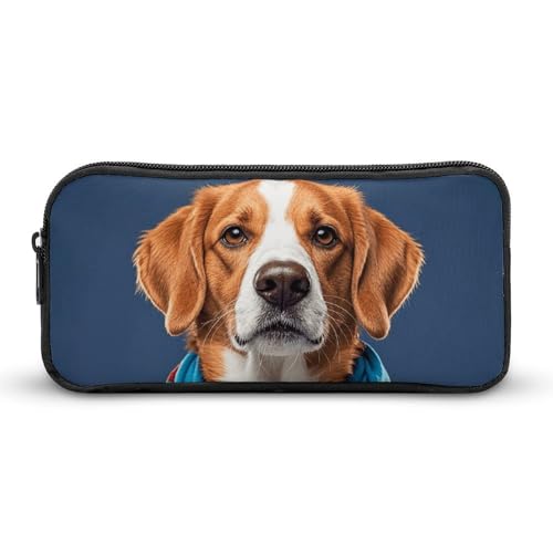 NTVOWPZO Federmäppchen, ästhetisches Stiftetui, Hund, mit blauem Schal, tragbare Stifttasche, Make-up-Tasche, Schreibtisch-Organizer für Büro, Stil, 22 x 12 x 5 cm, Federmäppchen, Stil:, 22*12*5cm, von NTVOWPZO