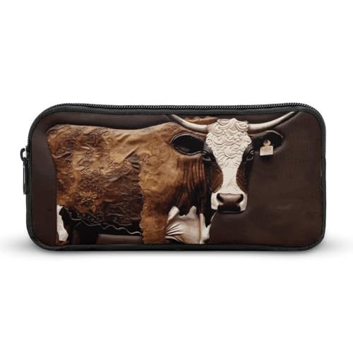 NTVOWPZO Federmäppchen, ästhetisches Stiftetui, Kuh aus braunem Leder, tragbare Stifttasche, Make-up-Tasche, Schreibtisch-Organizer für Büro, Stil, 22 x 12 x 5 cm, Federmäppchen, Stil:, 22*12*5cm, von NTVOWPZO