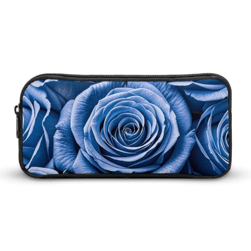 NTVOWPZO Federmäppchen, ästhetisches Stiftetui, blaues Blumenmuster, Rosen, tragbare Stifttasche, Make-up-Tasche, Schreibtisch-Organizer für Büro, Stil, 22 x 12 x 5 cm, Federmäppchen, Stil:, von NTVOWPZO